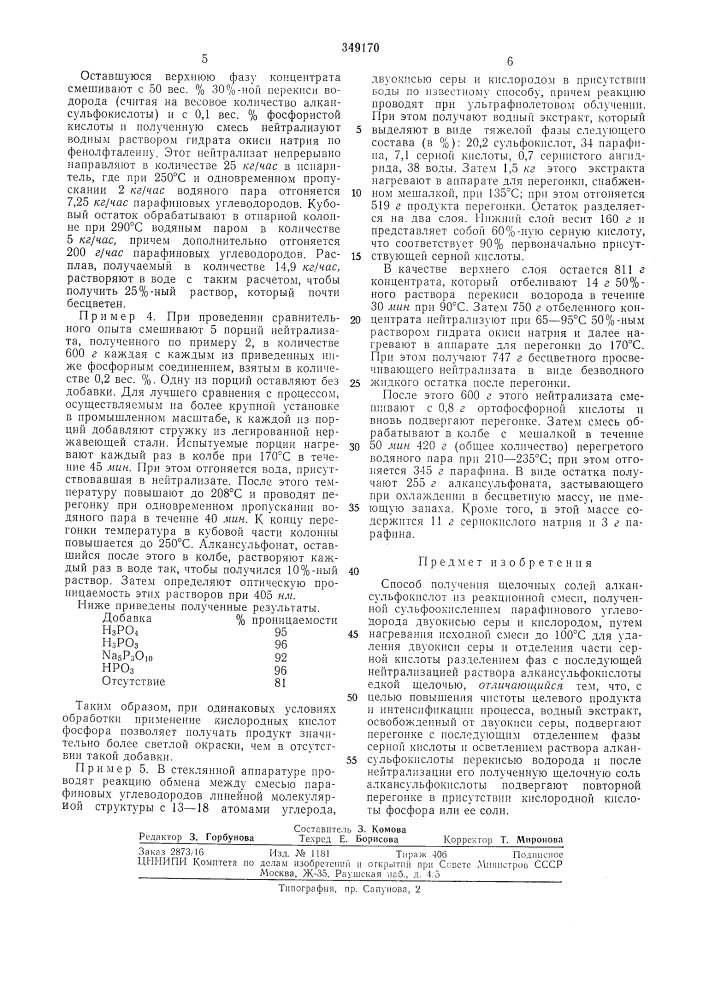 Способ получения щелочных солей алкансульфокислот (патент 349170)