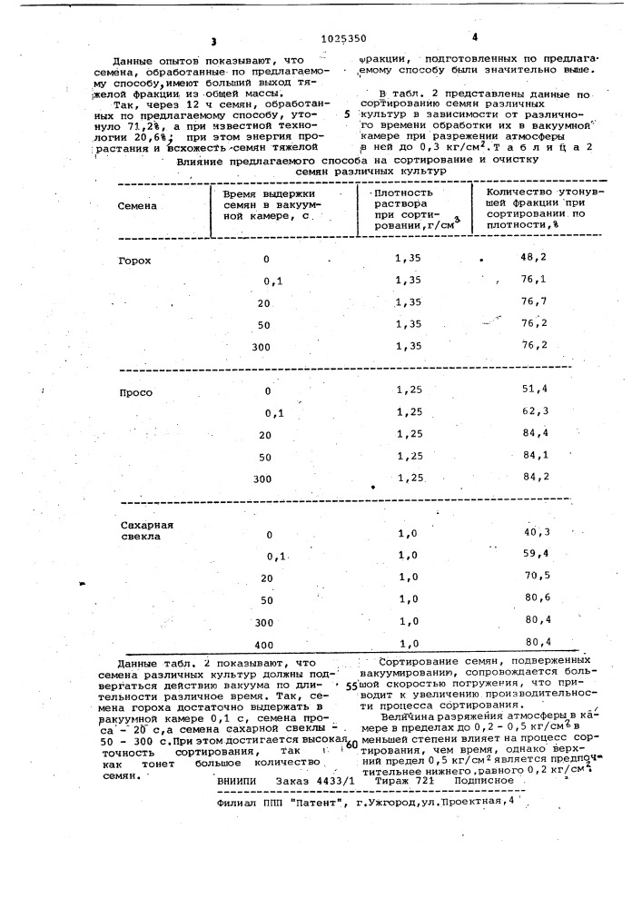 Способ сортирования и очистки семян в жидкости (патент 1025350)