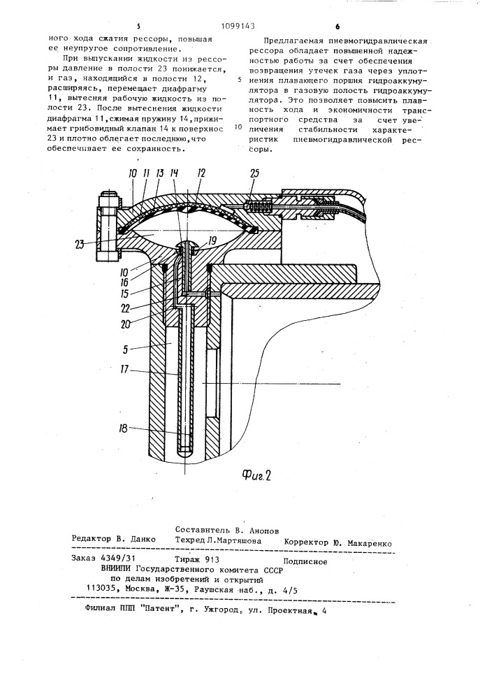 Пневмогидравлическая рессора (патент 1099143)