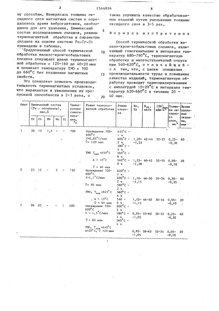Способ термической обработки железохромокобальтовых сплавов (патент 1544816)