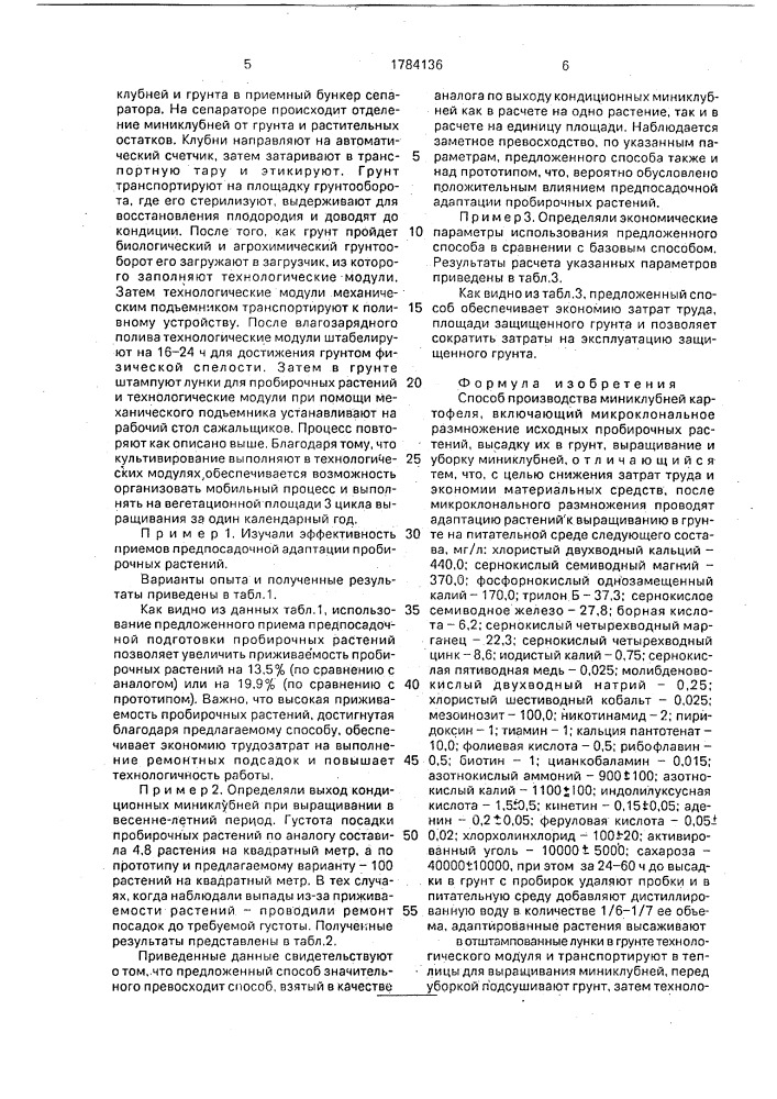 Способ производства миниклубней картофеля (патент 1784136)