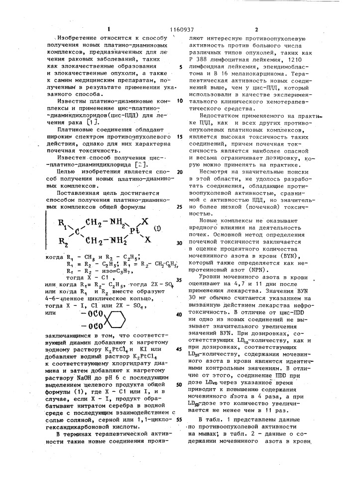 Способ получения платино-диаминовых комплексов (патент 1160937)