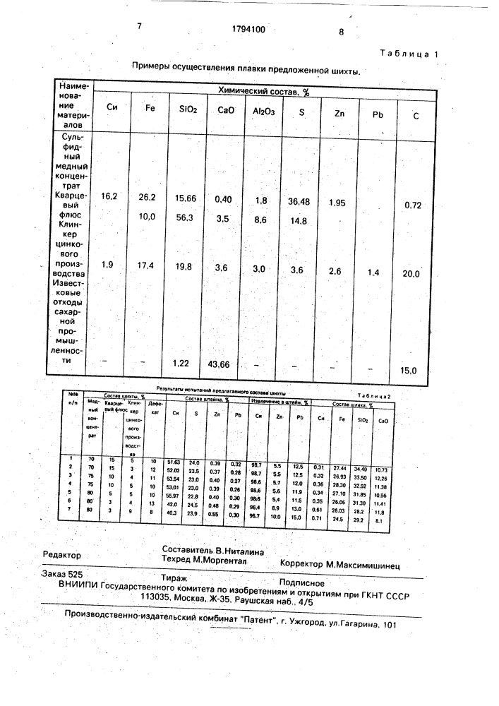 Шихта для плавки сульфидных медных концентратов (патент 1794100)