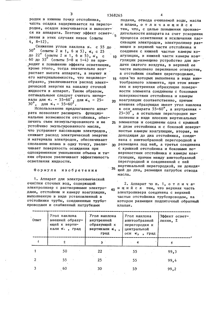 Аппарат для электрохимической очистки сточных вод (патент 1368265)