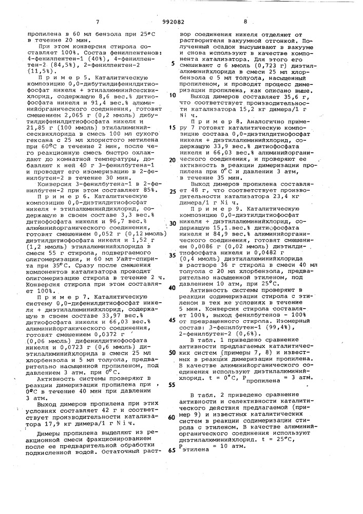 Каталитическая композиция для димеризации,содимеризации, олигомеризации и изомеризации олефиновых углеводородов (патент 992082)