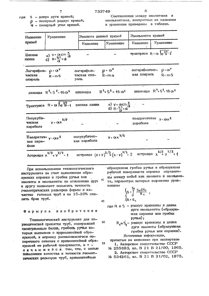 Технологический инструмент для периодической прокатки труб (патент 733749)