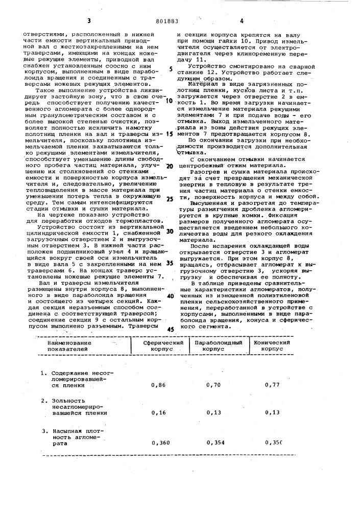 Устройство для переработки отхо-дов тонколистовых термопластов (патент 801883)
