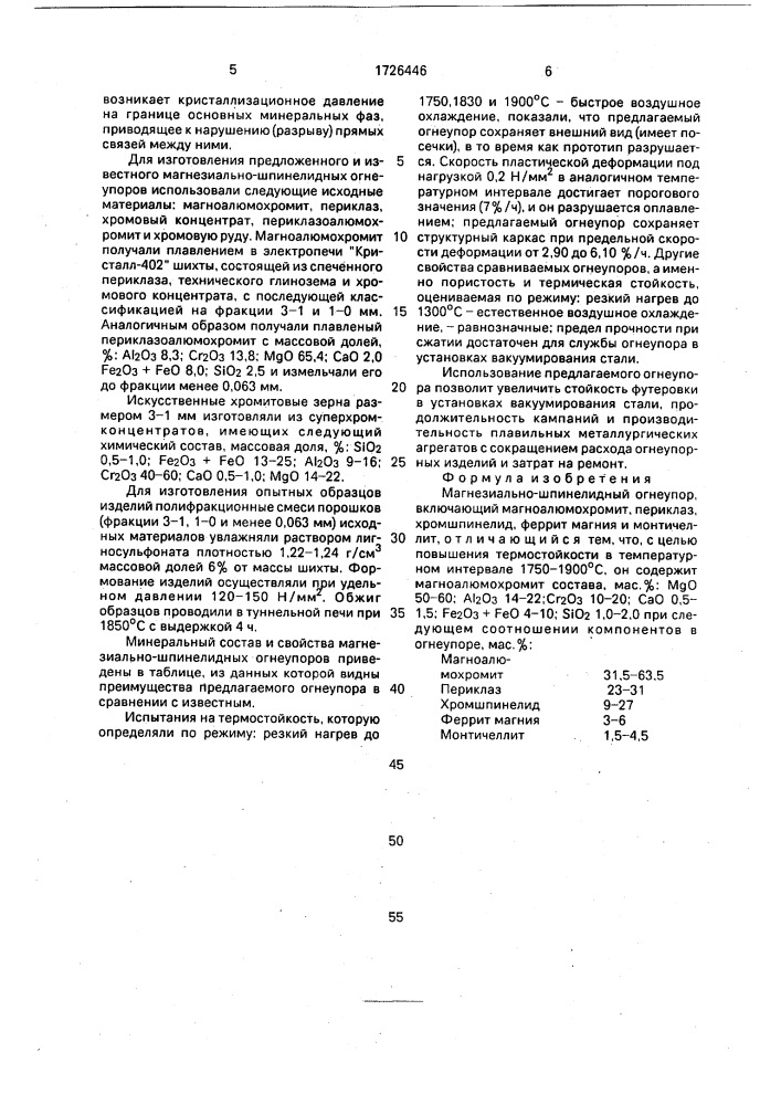 Магнезиально-шпинелидный огнеупор (патент 1726446)