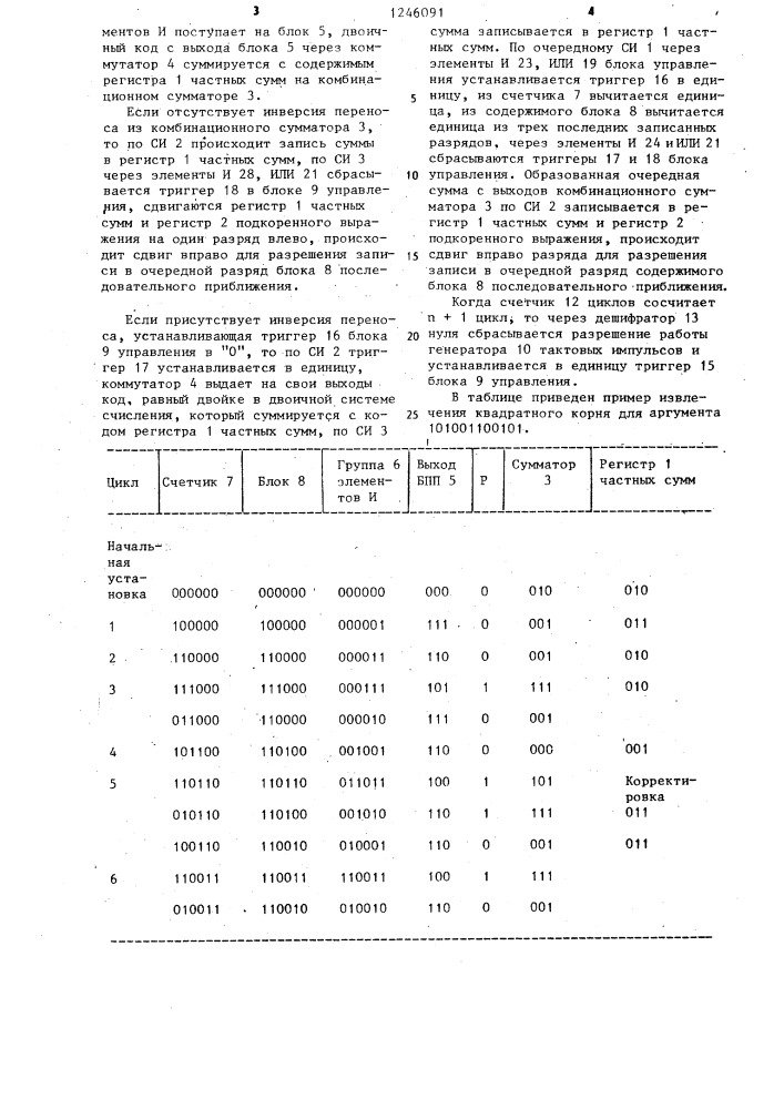 Устройство для извлечения квадратного корня (патент 1246091)