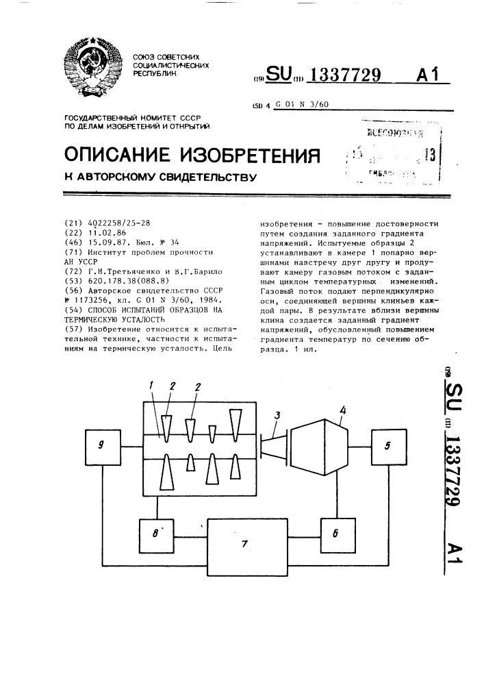 Способ испытаний образцов на термическую усталость (патент 1337729)