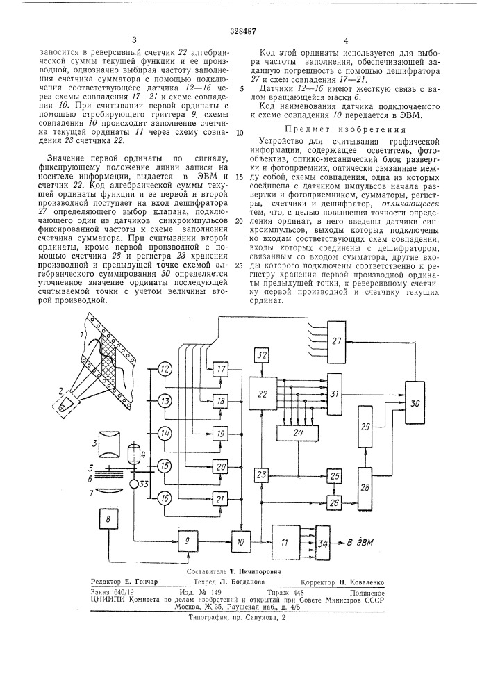 Устройство для считывания графической информацииfifrr-t''- ':' - - tij-isluh;;,-f~- i.'i t~^ : • (патент 328487)