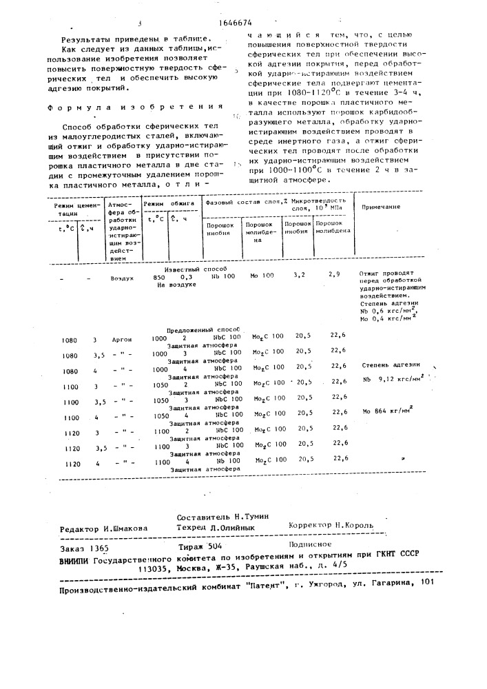 Способ обработки сферических тел из малоуглеродистых сталей (патент 1646674)