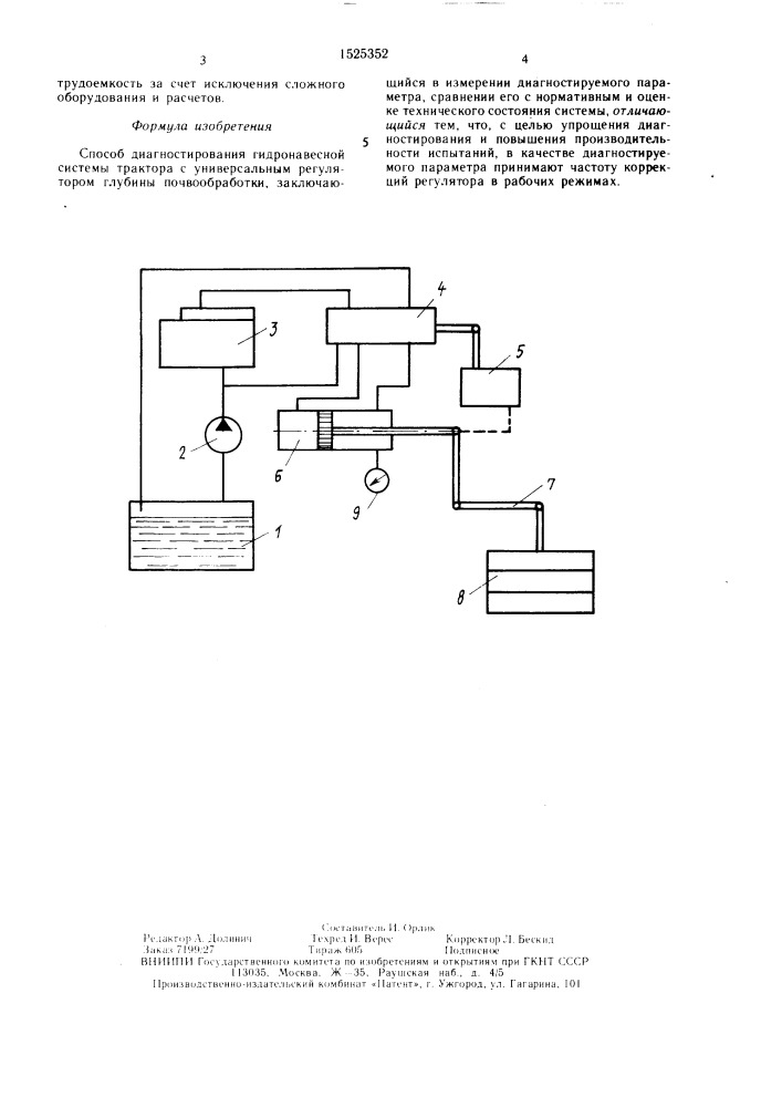 Способ диагностирования гидронавесной системы трактора с универсальным регулятором глубины почвообработки (патент 1525352)