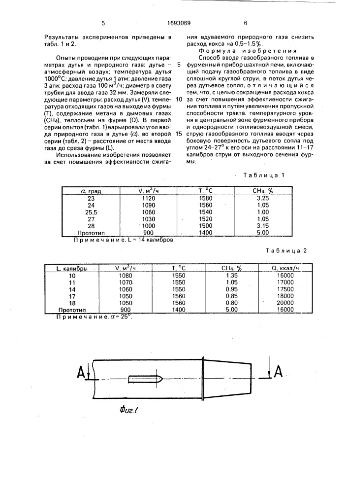 Способ ввода газообразного топлива в фурменный прибор шахтной печи (патент 1693069)