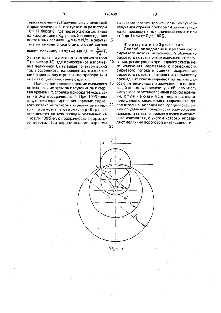 Способ определения прозрачности сырьевого потока (патент 1734881)