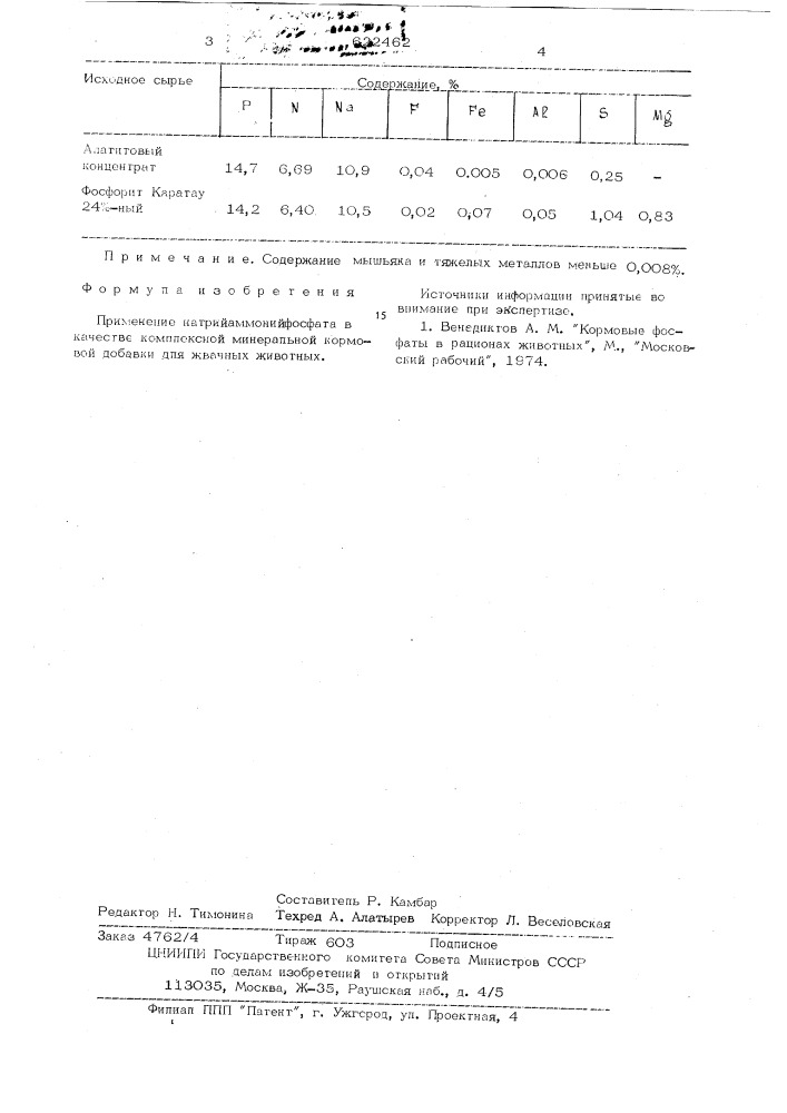 Минеральная кормовая добавка для жвачных животных (патент 622462)