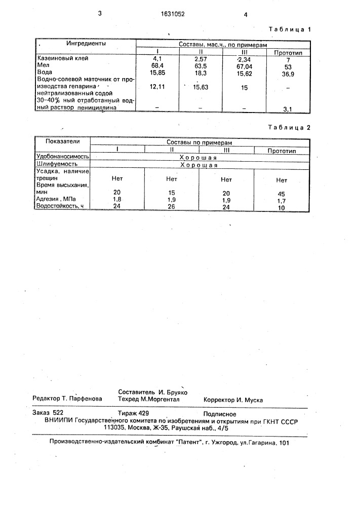 Шпаклевка (патент 1631052)