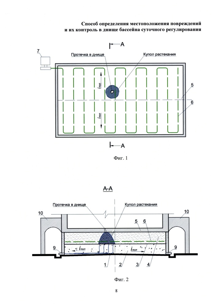 Способ определения местоположения повреждений и их контроль в днище бассейна суточного регулирования (патент 2644964)