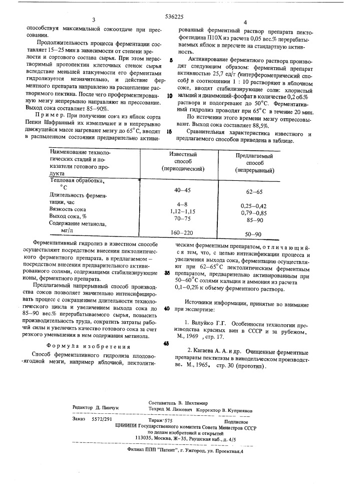 Способ ферментативного гидролиза плодово-ягодной мезги (патент 536225)