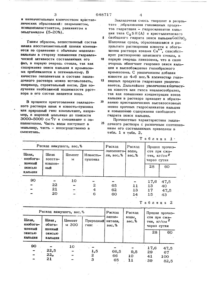 Закладочный раствор (патент 648717)