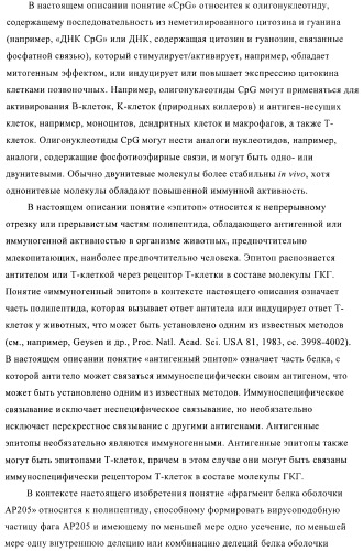 Вирусоподобные частицы, включающие гибридный белок белка оболочки бактериофага ар205 и антигенного полипептида (патент 2409667)