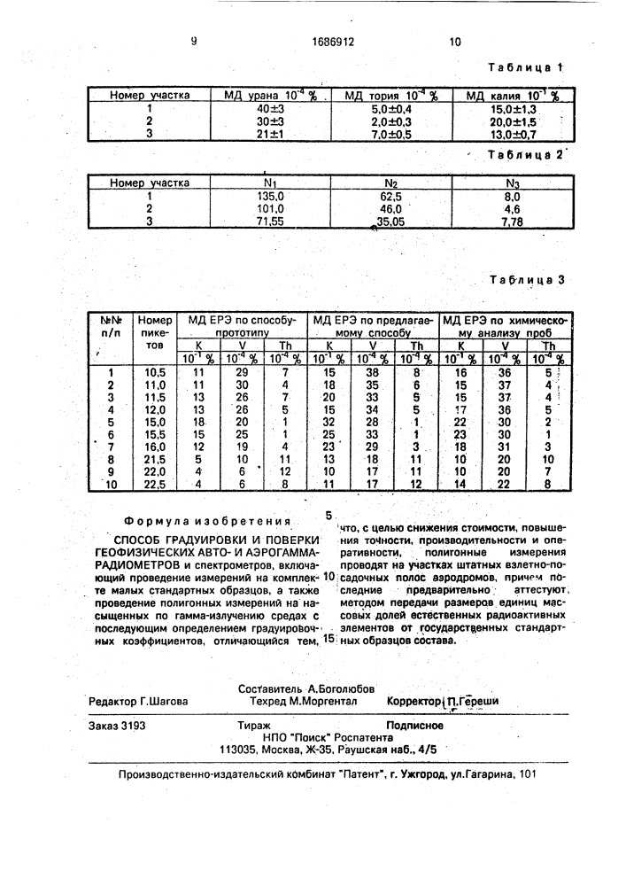 Способ градуировки и поверки геофизических автои аэрогаммарадиометров (патент 1686912)