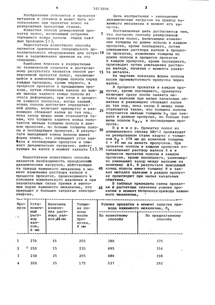 Способ реверсивной прокатки полос (патент 1013006)