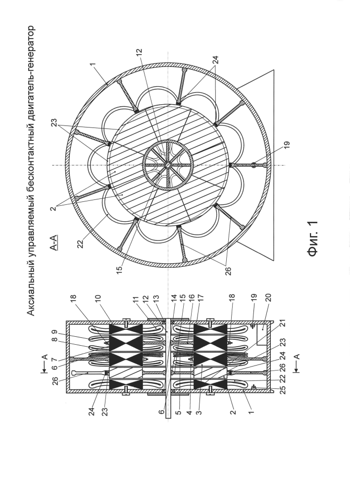 Аксиальный управляемый бесконтактный двигатель-генератор (патент 2601952)