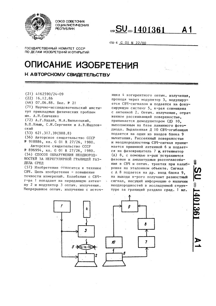 Способ обнаружения неоднородностей за нерегулярной границей раздела сред (патент 1401361)