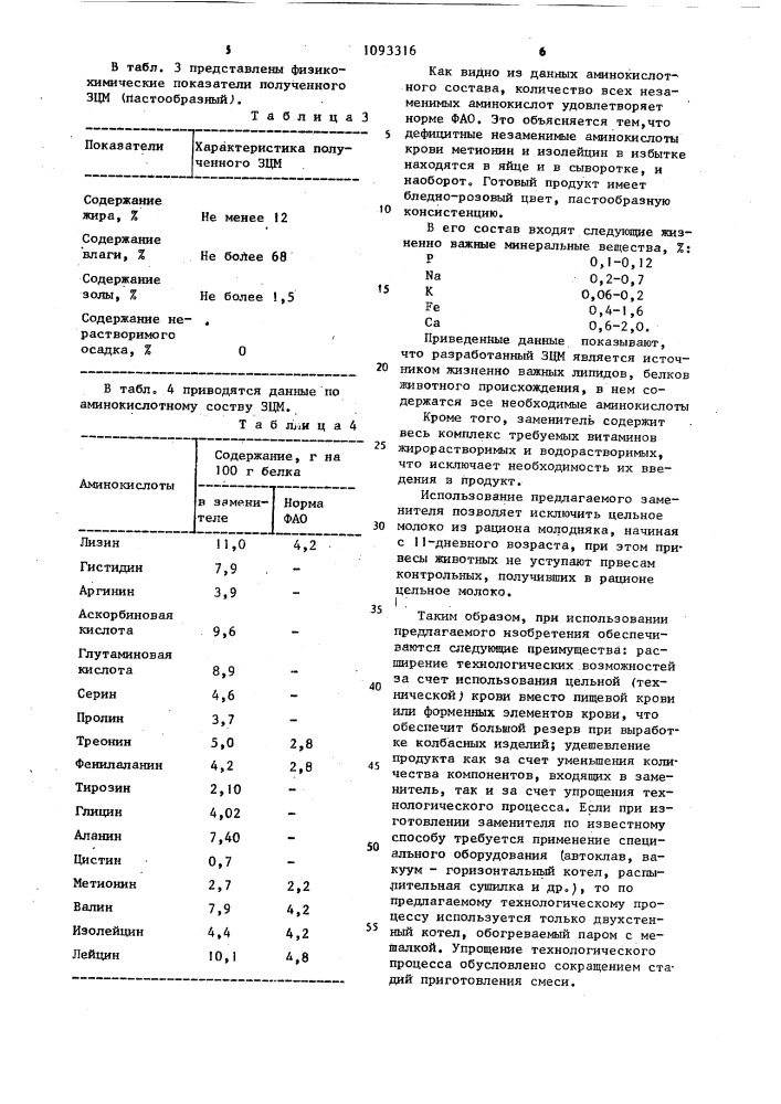 Способ получения заменителя цельного молока для кормления молодняка сельскохозяйственных животных (патент 1093316)