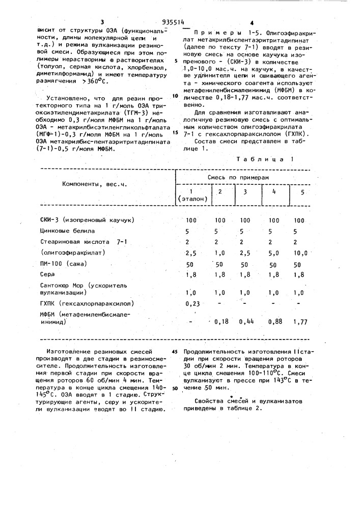 Резиновая смесь на основе ненасыщенного каучука (патент 935514)