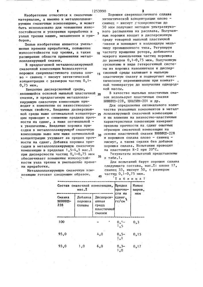 Металлоплакирующая смазочная композиция (патент 1253990)