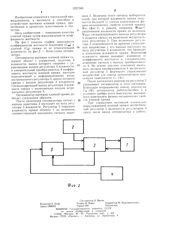 Способ оптимизации вытяжки клееной пряжи и оптимизатор вытяжки клееной пряжи (патент 1227583)