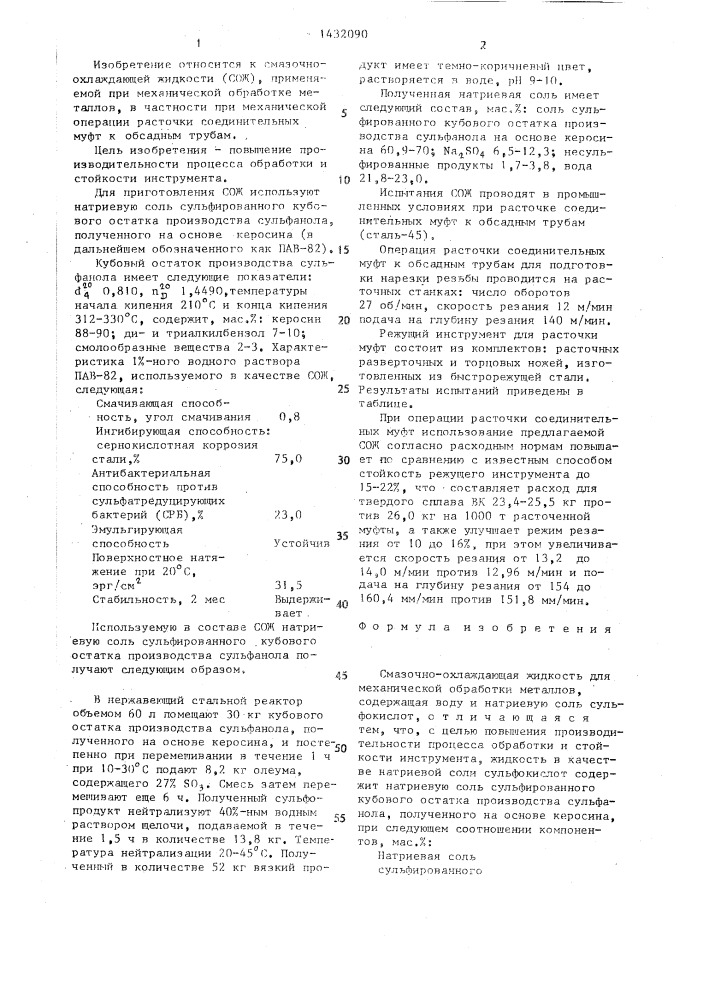 Смазочно-охлаждающая жидкость для механической обработки металлов (патент 1432090)