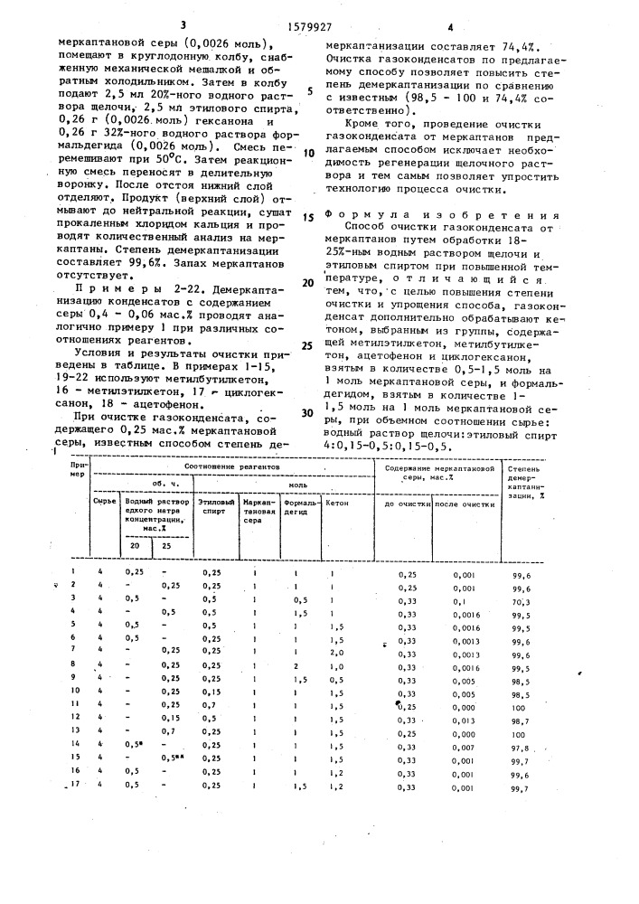 Способ очистки газоконденсата от меркаптанов (патент 1579927)