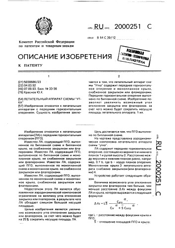 "летательный аппарат схемы "утка" (патент 2000251)