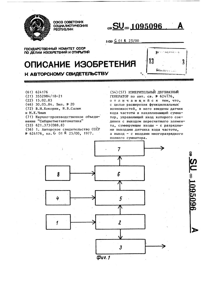 Измерительный двухфазный генератор (патент 1095096)