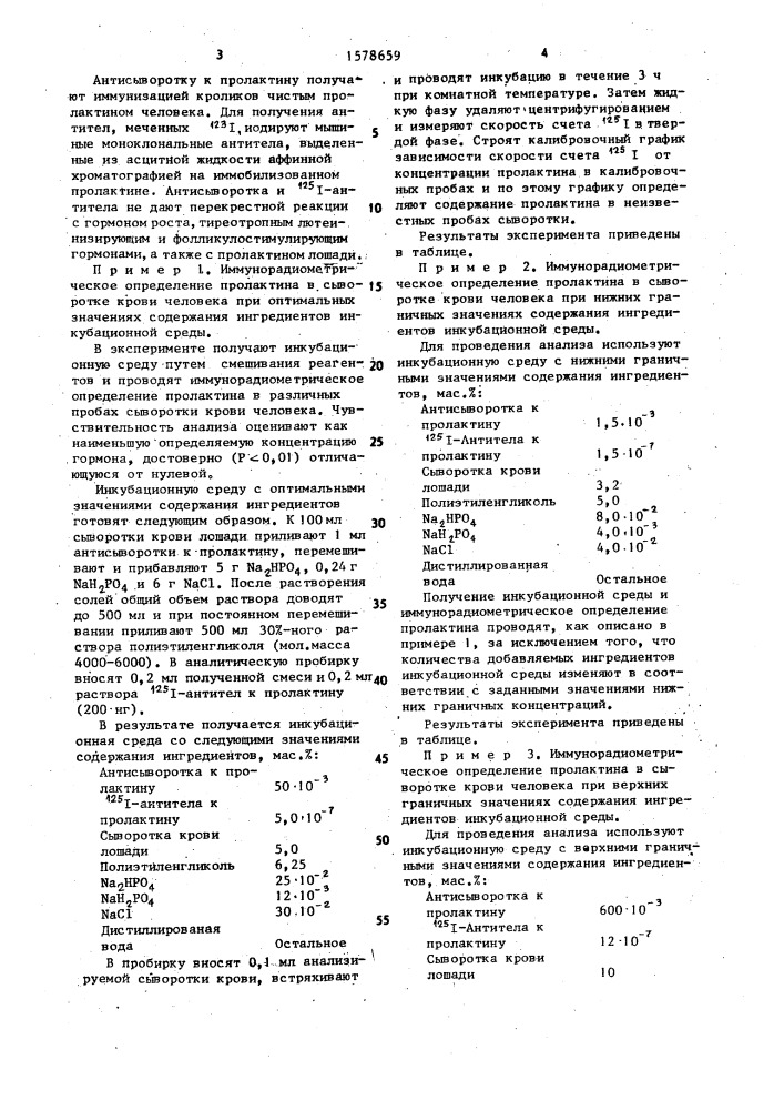 Инкубационная среда для иммунорадиометрического определения пролактина в сыворотке крови (патент 1578659)