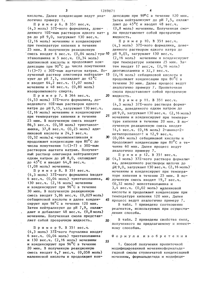 Способ получения пропиточной модифицированной мочевиноформальдегидной смолы (патент 1289871)