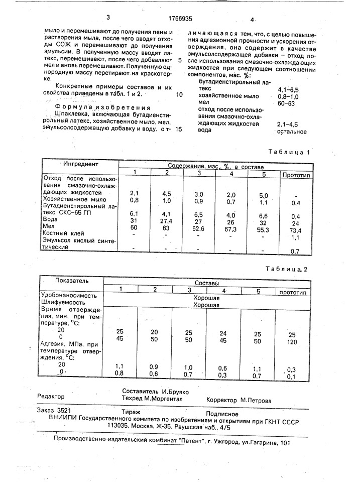 Шпаклевка (патент 1766935)