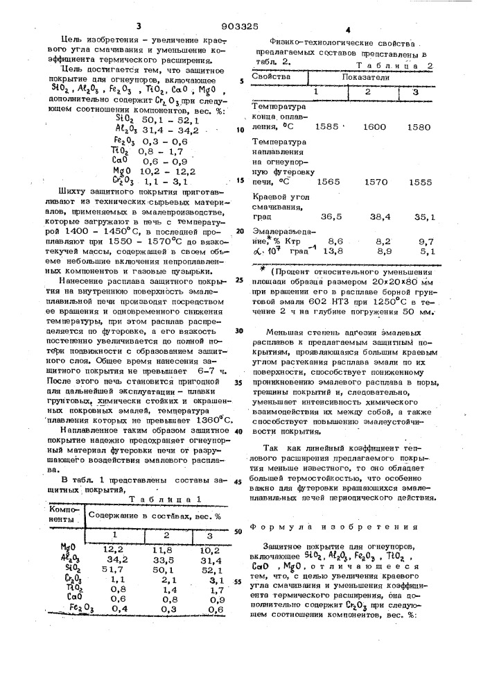 Защитное покрытие для огнеупоров (патент 903325)