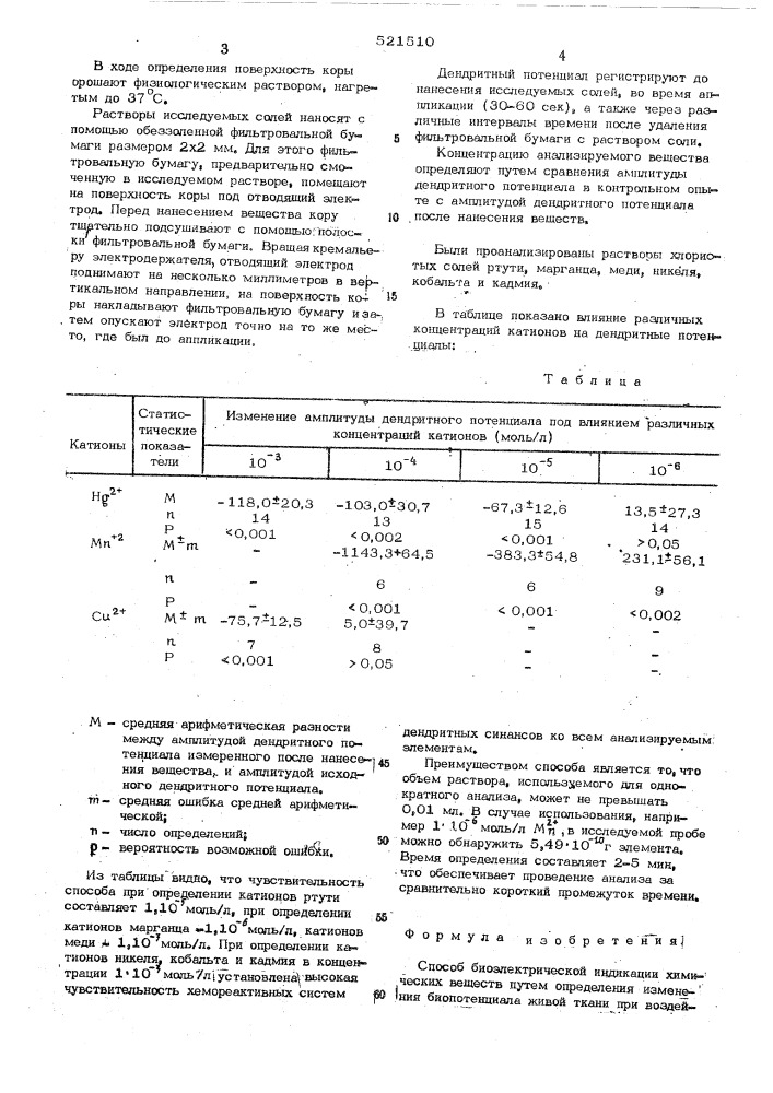 Способ биоэлектрической индикации химических веществ (патент 521510)