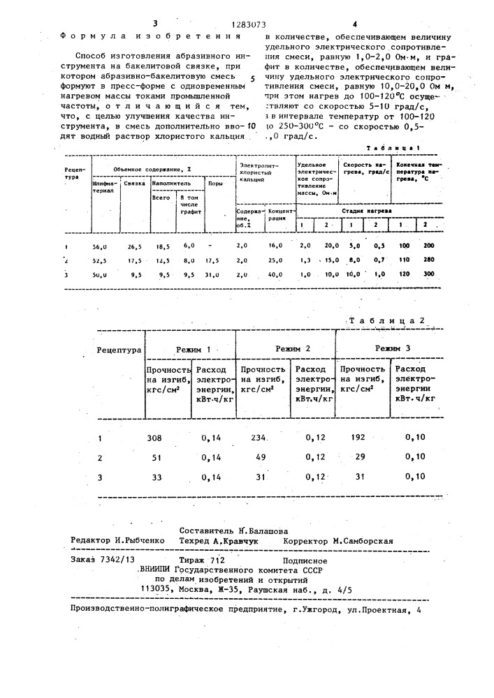 Способ изготовления абразивного инструмента (патент 1283073)