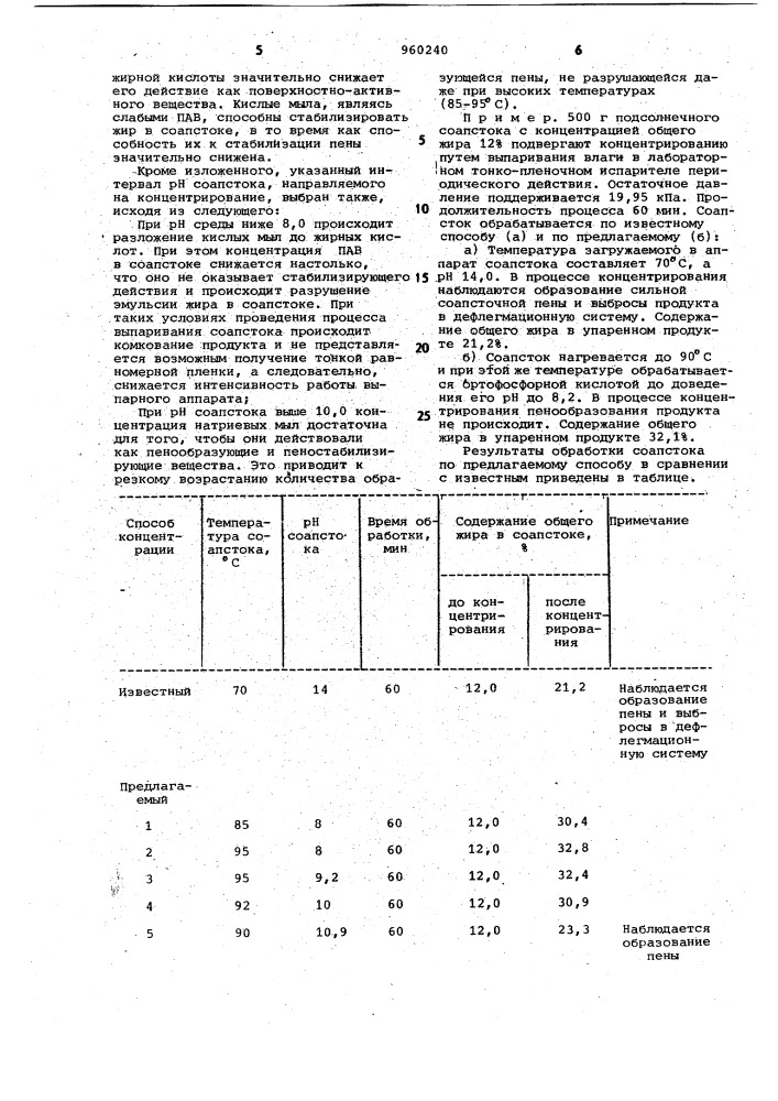 Способ концентрирования соапстока (патент 960240)
