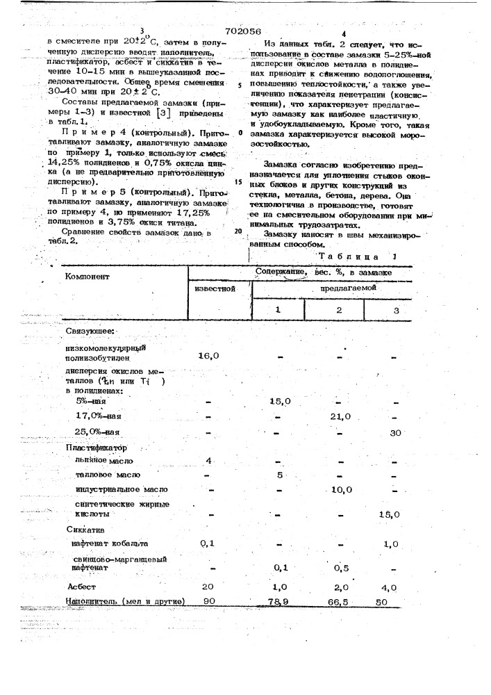 Замазка (патент 702056)