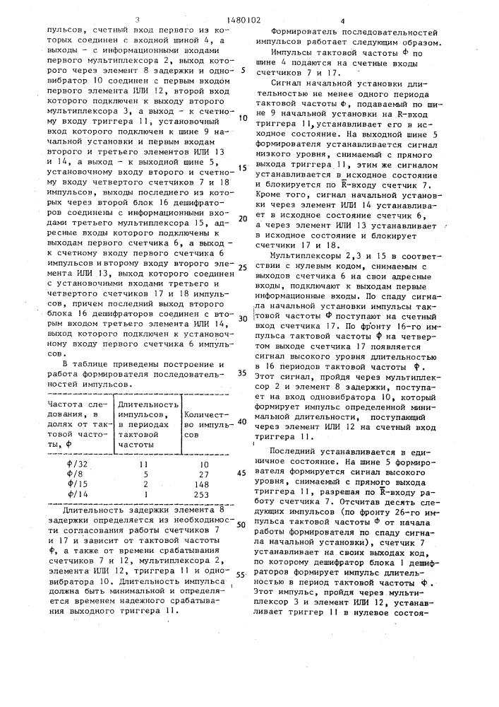 Формирователь последовательностей импульсов (патент 1480102)