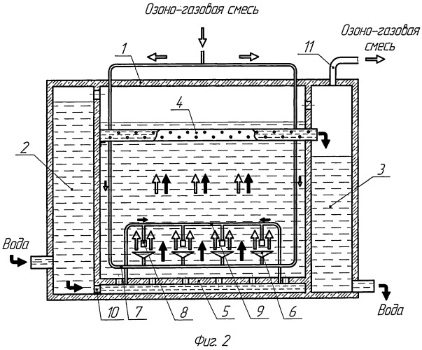 Контактный резервуар для обработки воды озоном (варианты ) (патент 2516497)