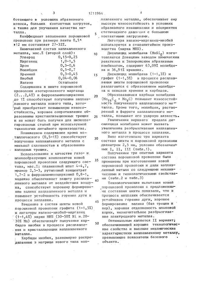 Состав порошковой проволоки для наплавки (патент 1211964)