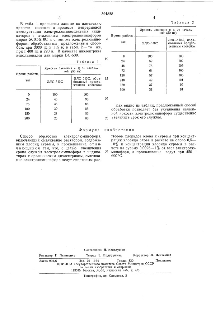 Способ обработки электролюминофора (патент 504828)