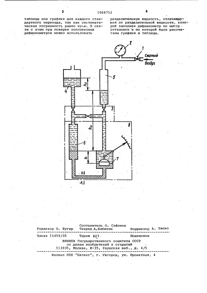 Устройство для поверки поплавковых дифманометров (патент 1068752)